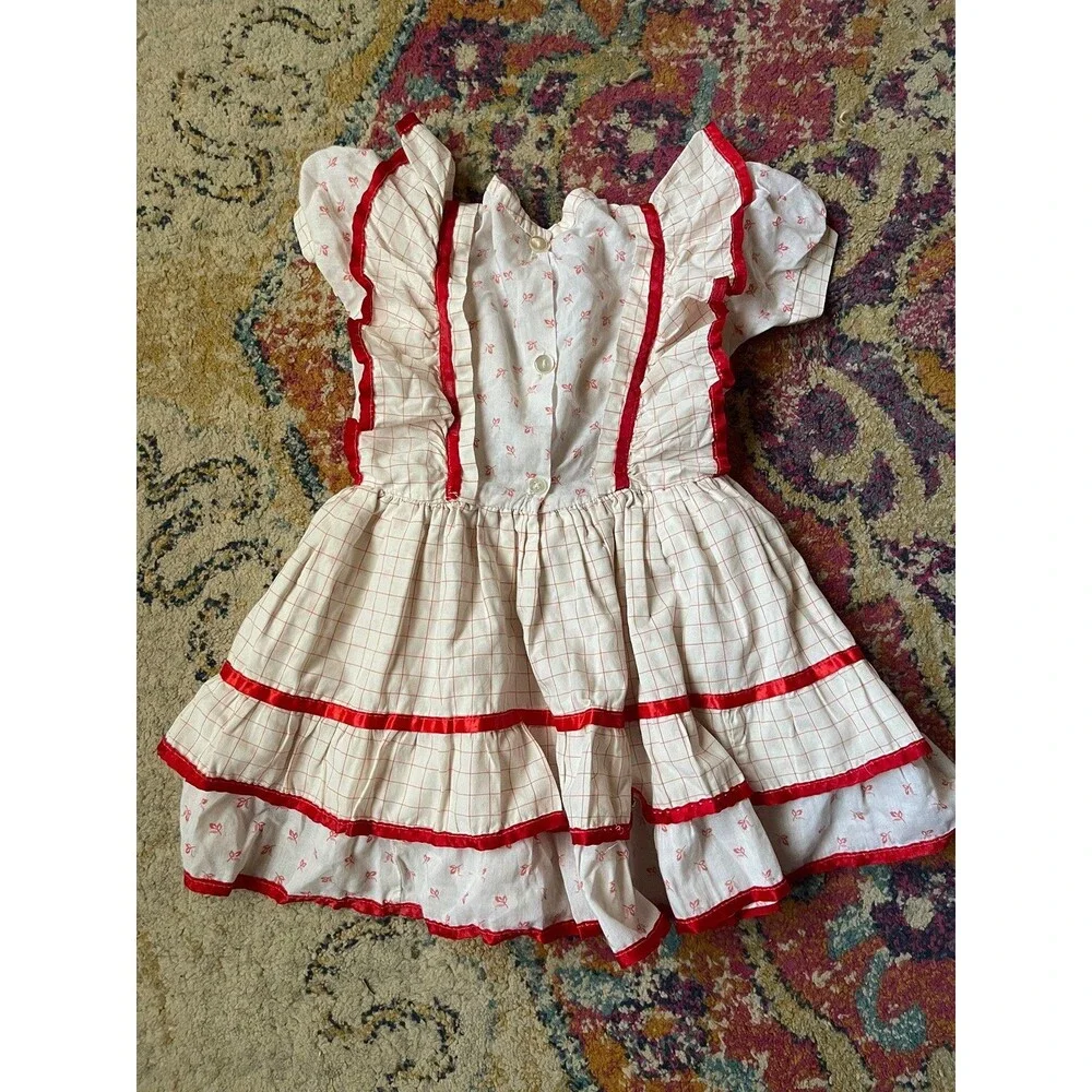 Sweet Vintage 60s/70s Girls Red Checked Tiered Ruffle Dress Size 5